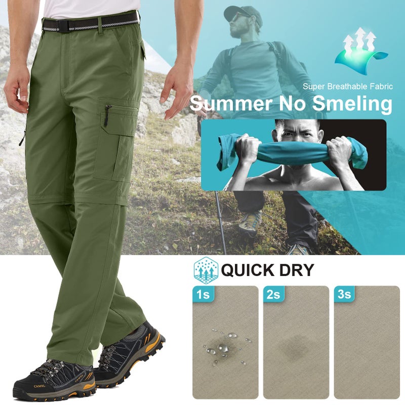 Toomett Hiking Pants for Men boy Scout Convertible Cargo Zip Off Lightweight Quick Dry Breathable Fishing Safari Shorts,6101,Army,36 - Image 3